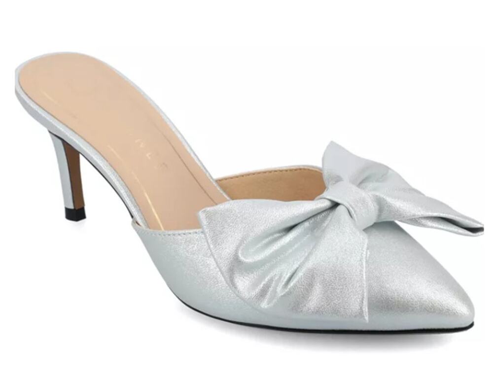 Journee Tiarra Shoes Women's Size 12 Silver Sparkle Bow Mule Stiletto Heels New